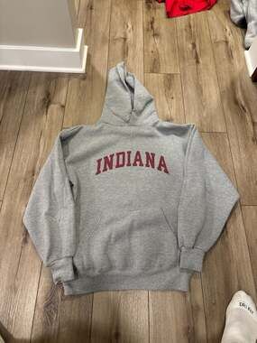 Vintage Jerzees Super Sweats Indiana University Hoosiers Hoodie Grey Size L